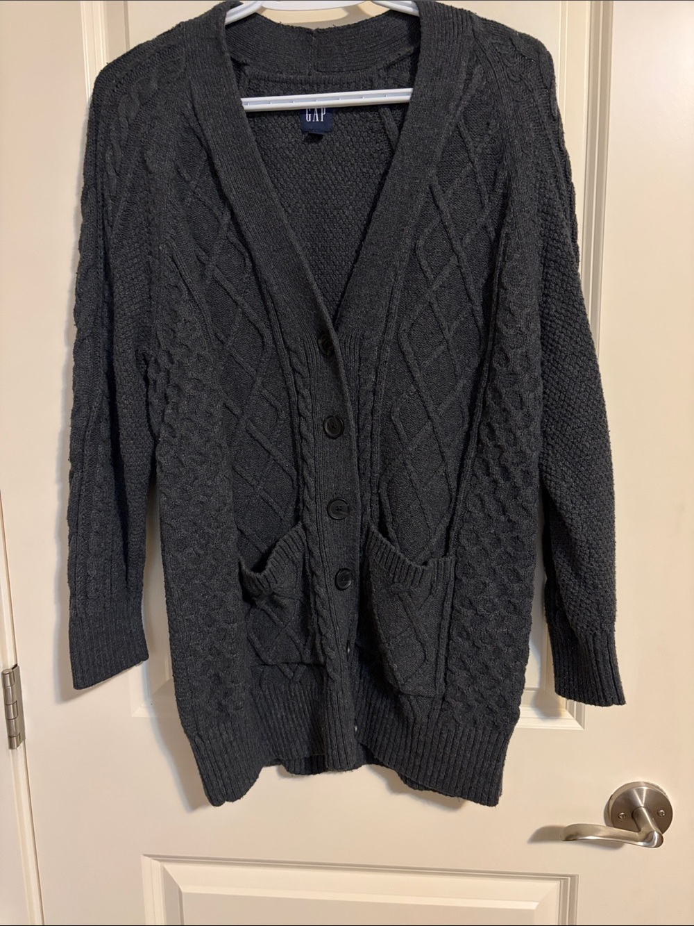 GAP Dark Charcoal Cable Knit Button-Up Cardigan